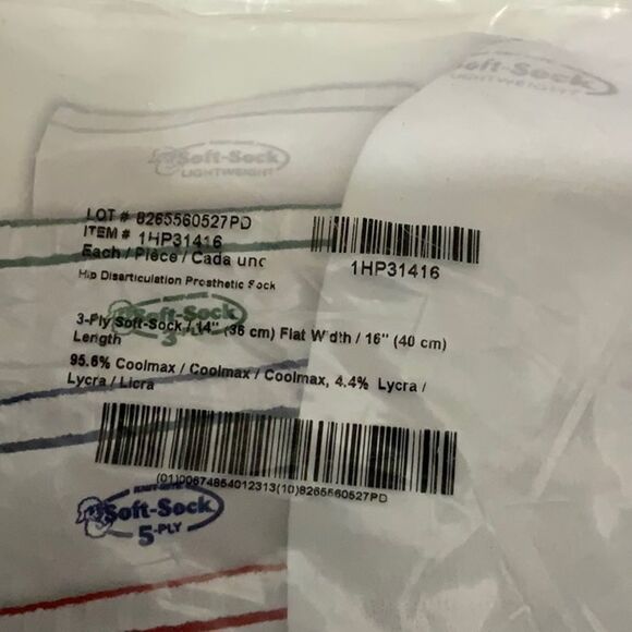 New! Knit-Rite Amputee Prosthetic Sock, Soft Sock 3 ply Item #1SP31416 White G2 - Picture 2 of 6